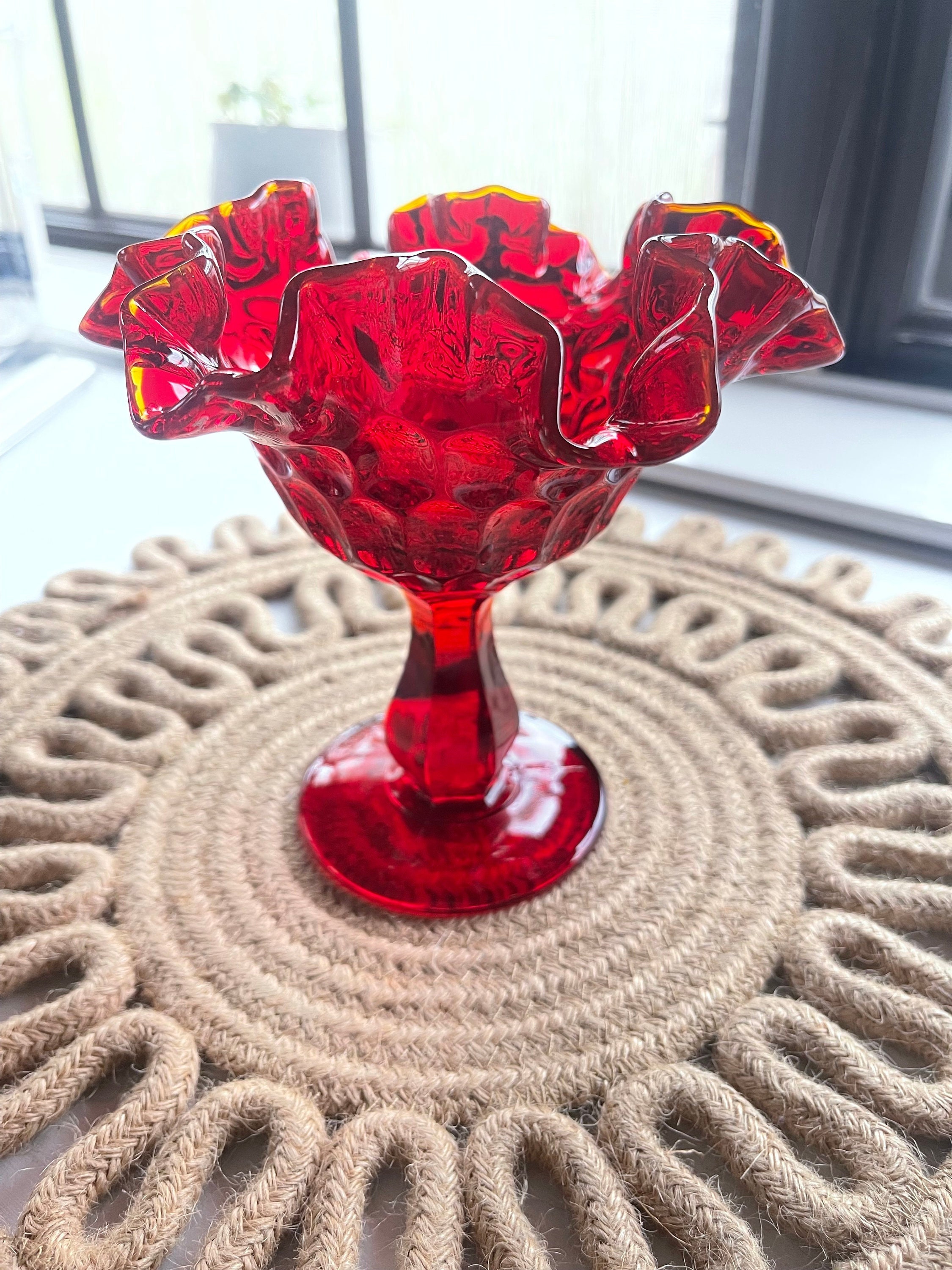 Fenton Red Candy Dish - Etsy