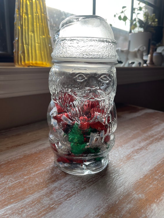Apothecary Santa Claus Jar Glass Candy Jar Vintage Libbey Santa Jar  Christmas Clear Glass Kris Kringle Retro Christmas Decor Canister 