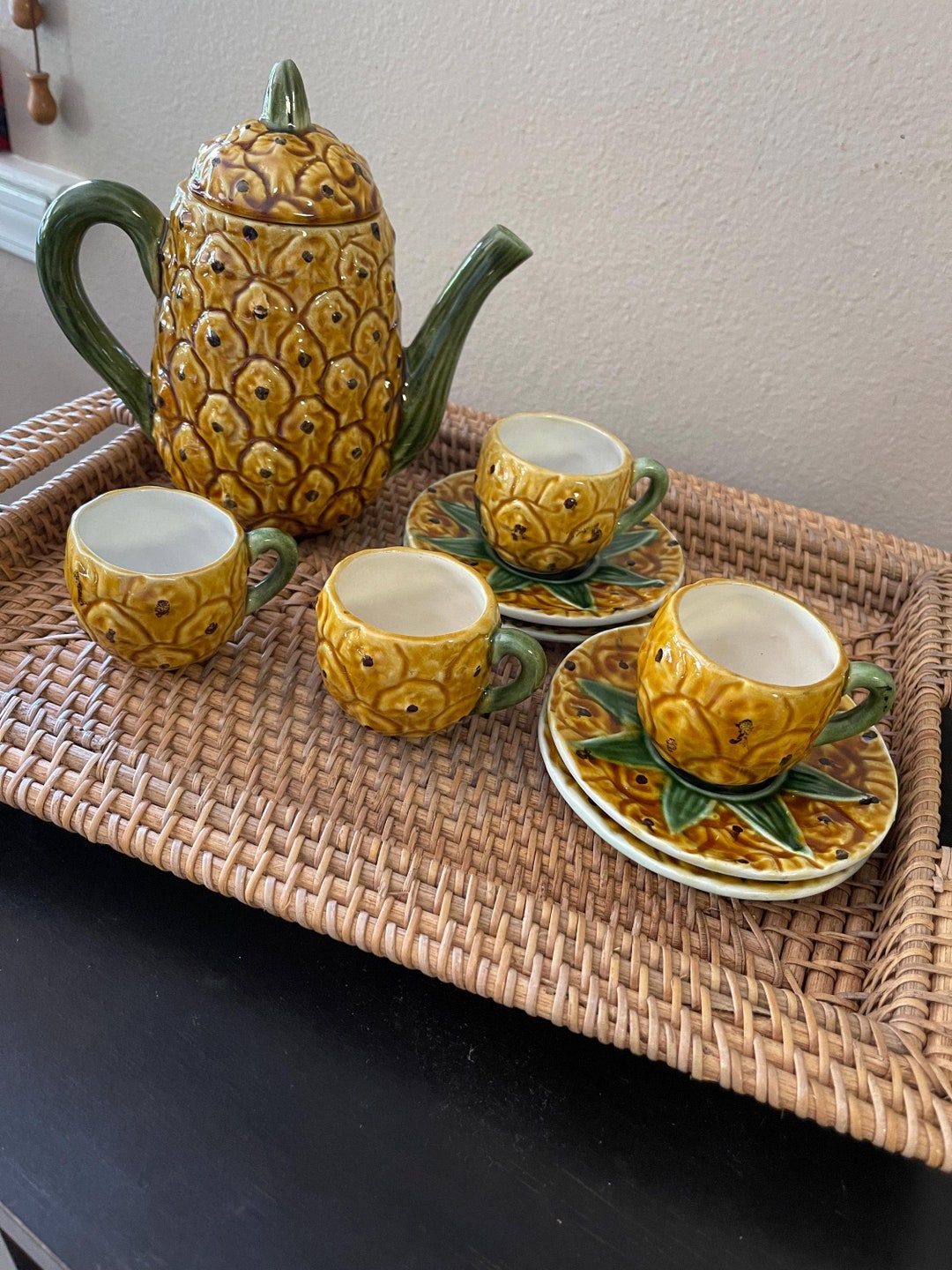 Pineapple Coffee Set: Portuguese Faiancas Belo Retro Tiki Teapot