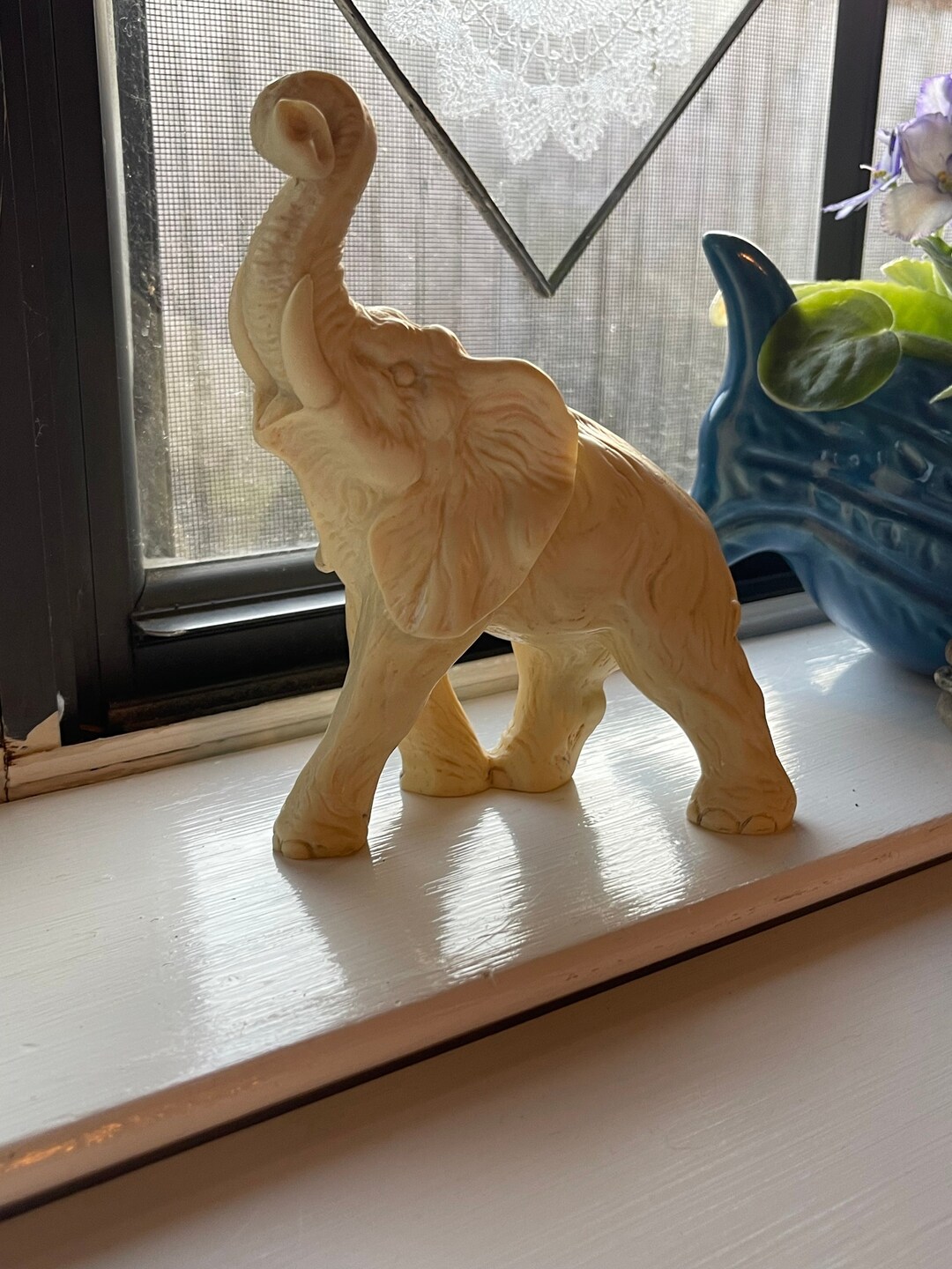 Vintage Elephant Figurine White Elephant Safari Motif Elephant Decor