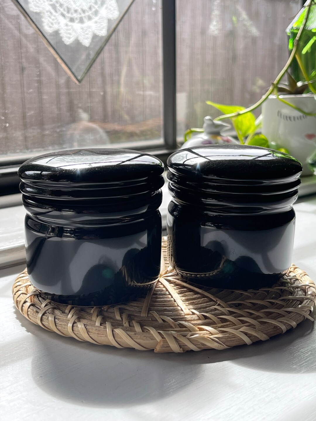 Black Ceramic Lidded Canisters Storage Jars Black Decor Etsy