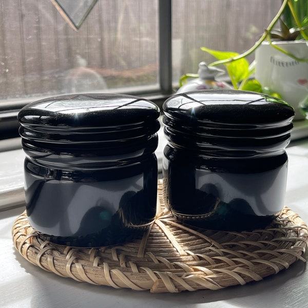 Black Ceramic Lidded Canisters Storage Jars Black Decor Counter Jars Set of 2 Vanity Storage Repurpose Upcycle Desk Decor