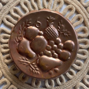 Vintage Copper Colored Jello Mold: Rustic Kitchen Wall Decor Fruit Motif