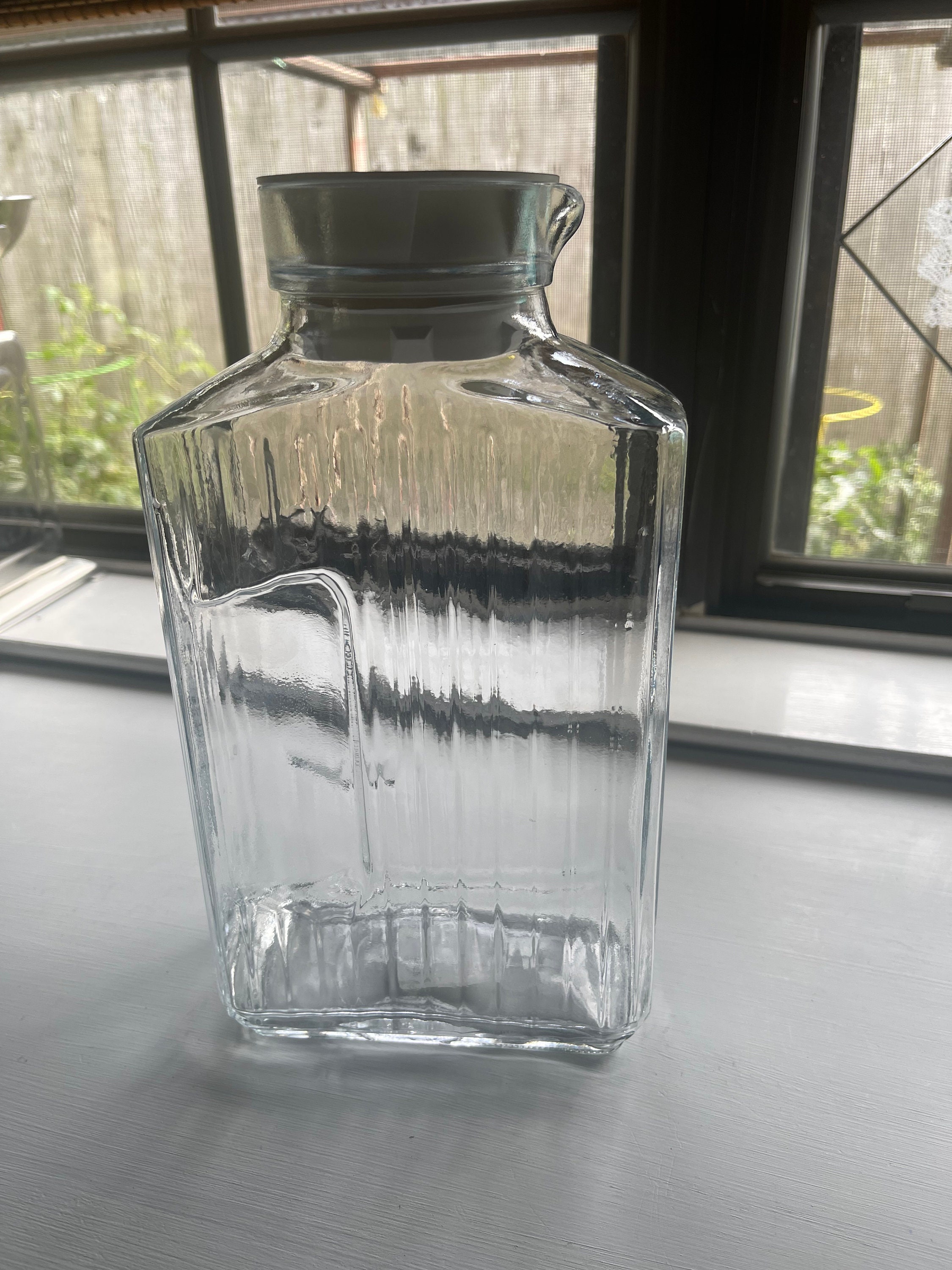 Vintage Glass Refrigerator Pitcher Juice Bottle With Rubber Like