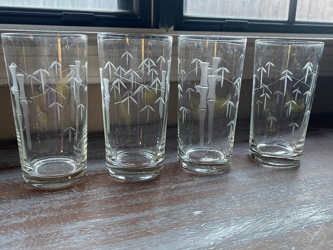 Vintage Sasaki Noritake Bamboo Etched Drinking Glasses Set of Etsy