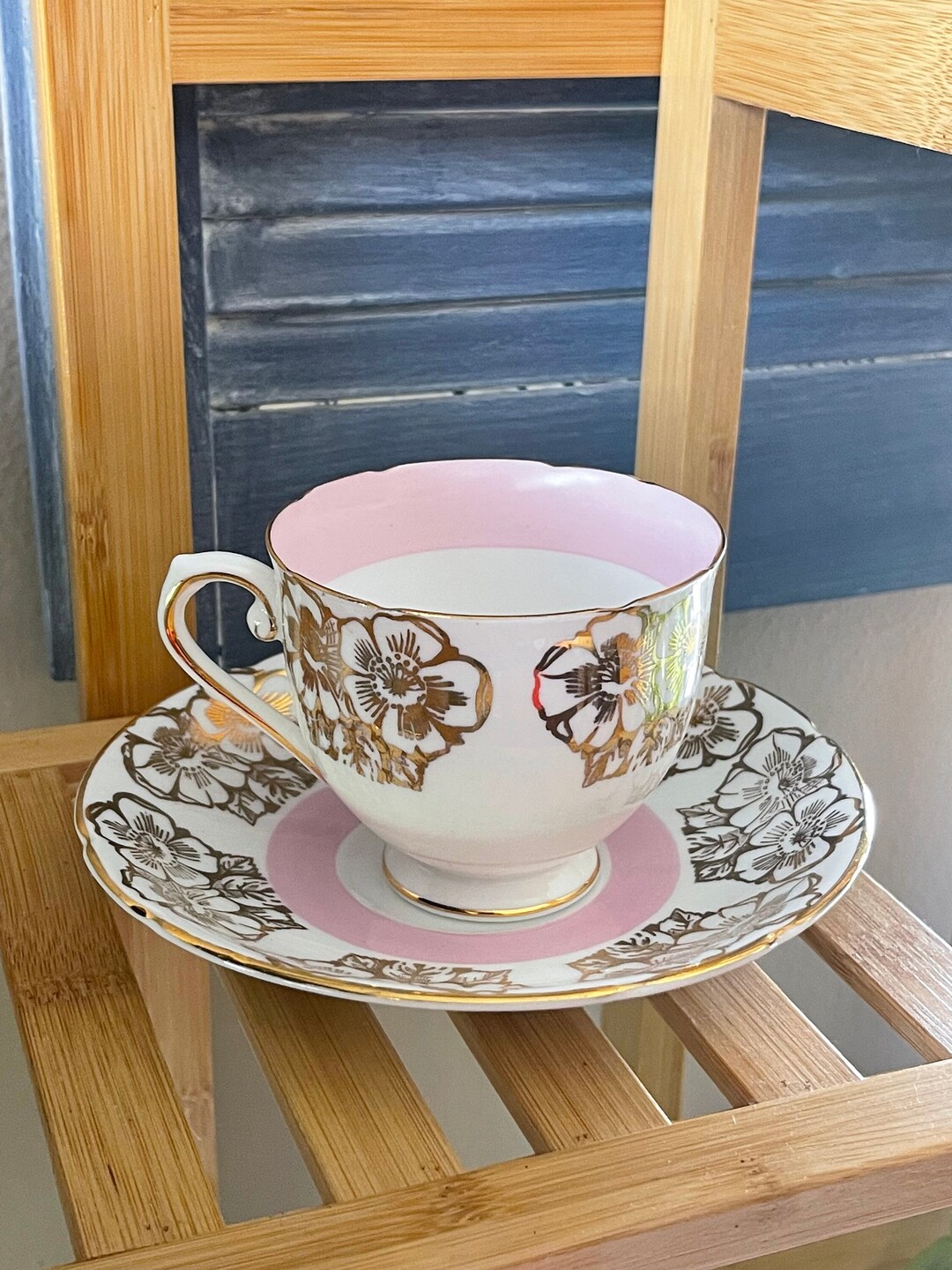 Numbered Pink and Gold Stanley Fine Bone China England Teacup and