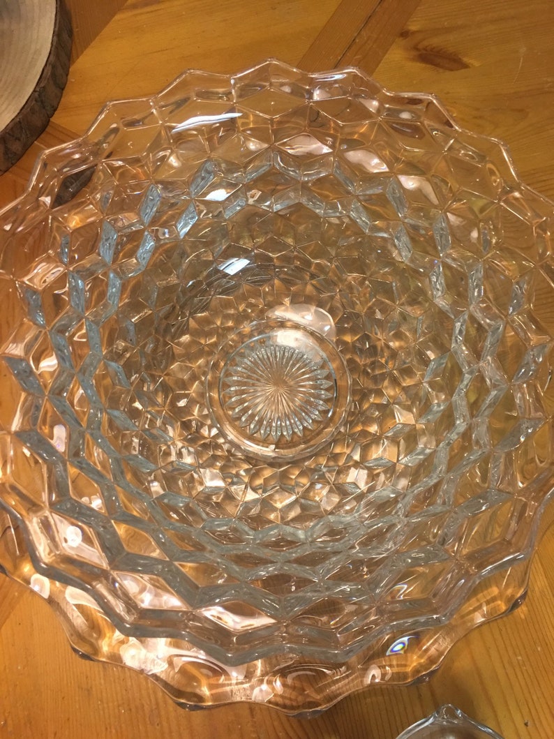 Fostoria Punch Bowl w/Glass Ladle and Platter Etsy