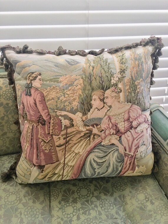 Pair Of Vintage Tapestry Pillows With Trimming Etsy