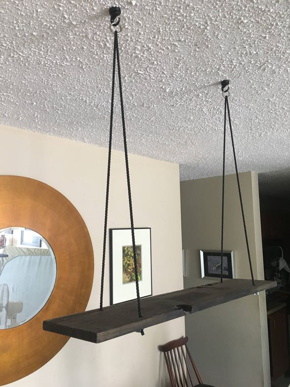 Ceiling Mounted Hanging Shelf Rope Suspended Shelf Rope Shelf Over Table Shelf Custom Wood Shelving S Drs1