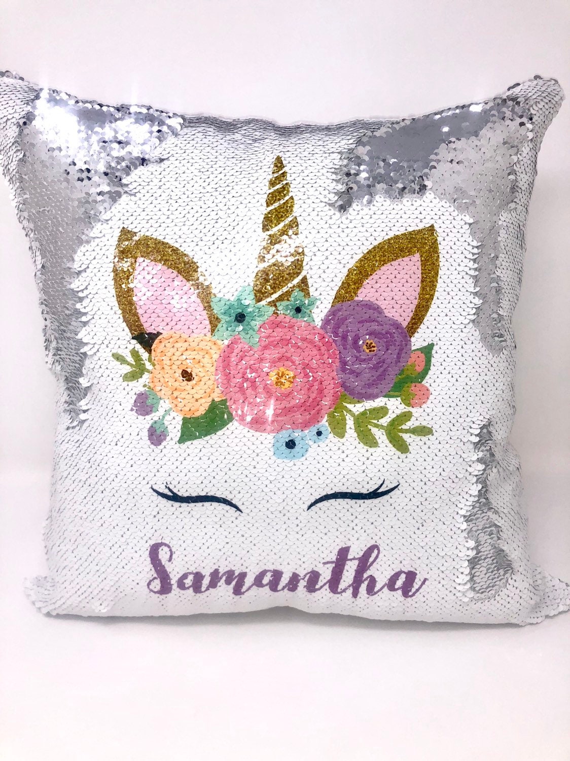 unicorn sequin flip pillow