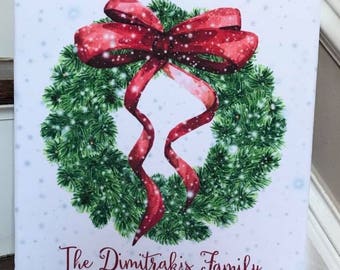 Personalized 12x12 Christmas Wreath Canvas Wrap
