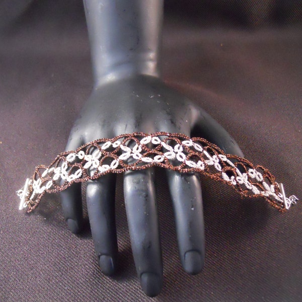 Silver and Brown Tatted Bracelet.