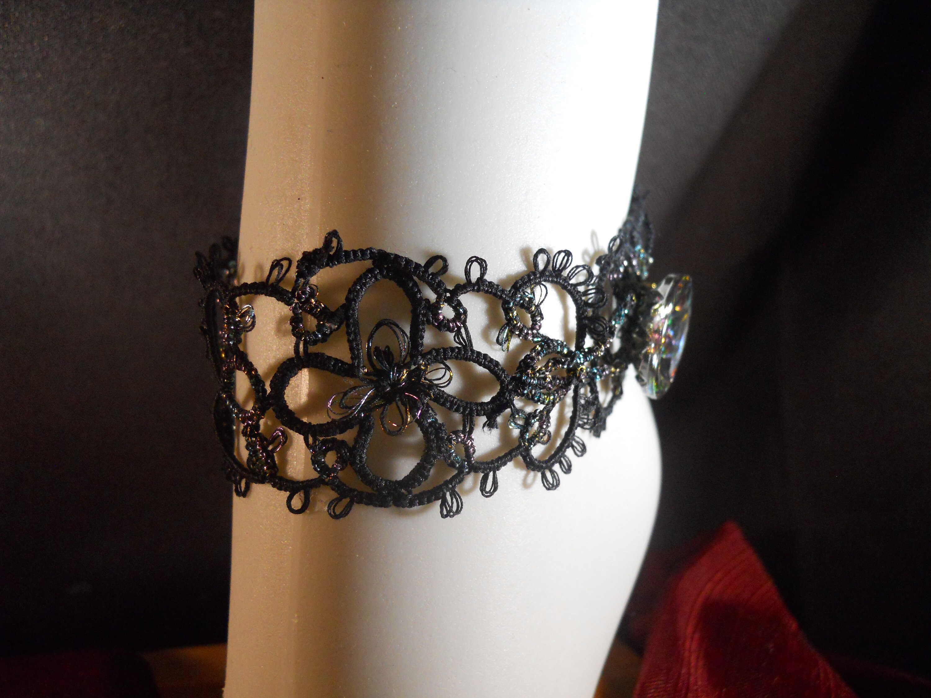 Tatted Black and Variegated Metallic Ankle Cuff Bracelet With Etsy
