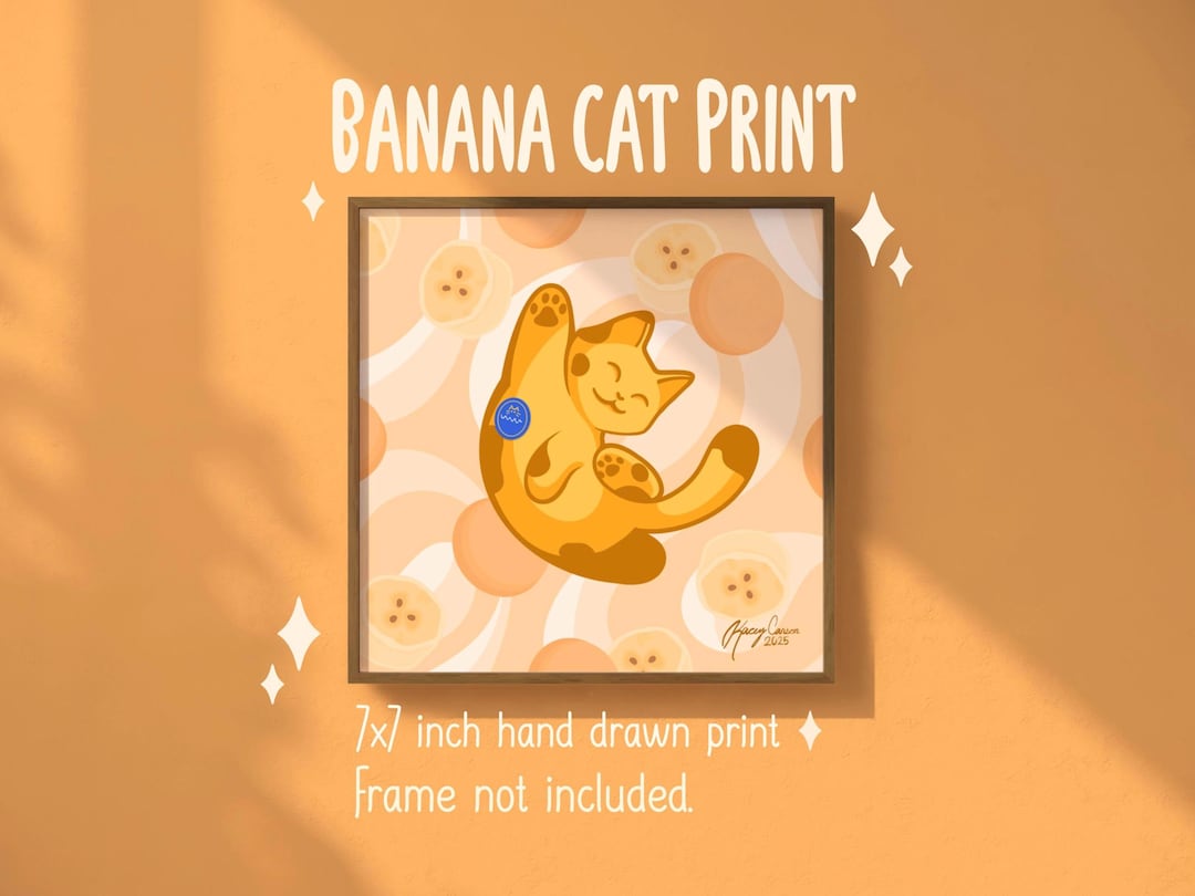 Banana Cat Art Print: Hand-drawn Kitty in Banana Pudding - Etsy