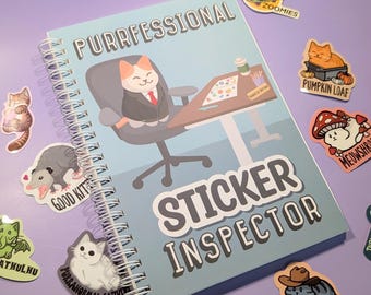 Reusable Sticker Book: “Purrfessional Sticker Inspector” A5 Sticker Collection Book