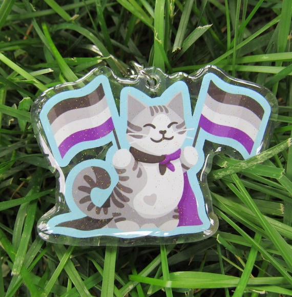 Ace Pride Cat Keychain: Glitter Epoxy, LGBTQ+ Asexual Key Chain