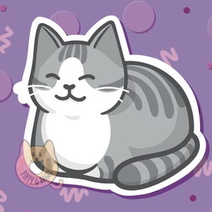 Sticker pour pain gris smoking chat tigré ; Kitty gris et blanc avec 2 variantes ; Autocollant imperméable en vinyle mat lavable au lave-vaisselle