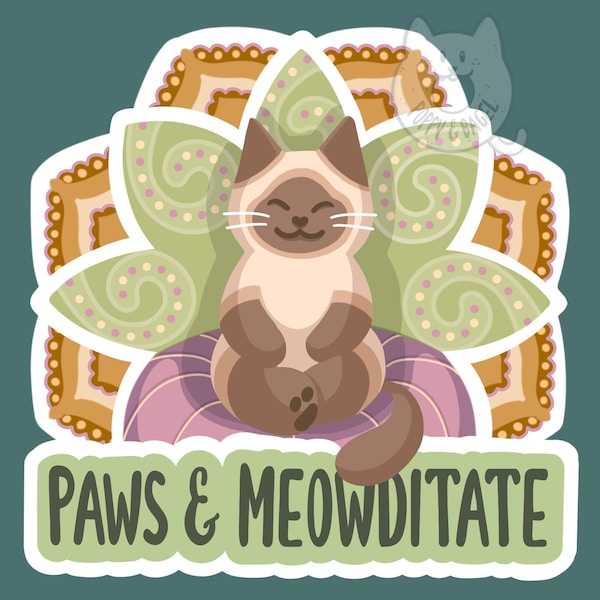 Pegatina de gato meditador: Gatito yoga, vinilo mate resistente al agua