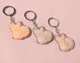Sphynx Cat Loaf Keychain with Glitter Epoxy