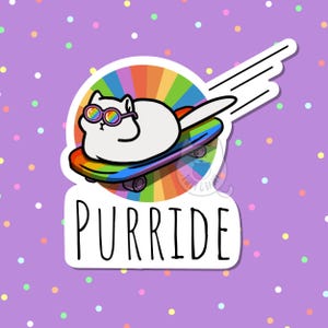 Rainbow Pride Cat Sticker: Skateboarding Loaf, Waterproof Vinyl