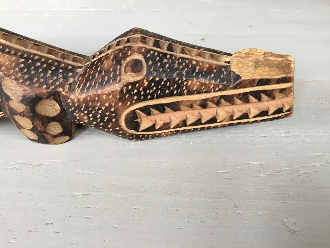1955 South African Carved Wooden Crocodile With Link to | Etsy