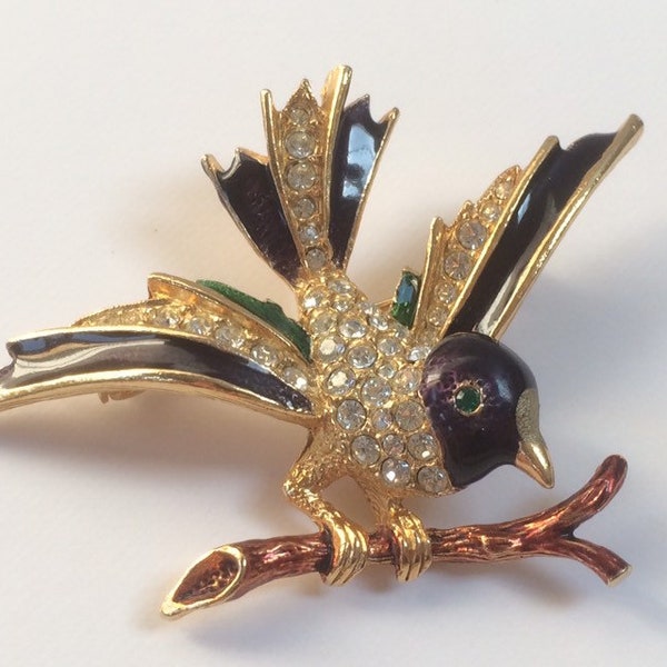 Enamel and Rhinestone bird brooch by Sphinx Width = 6cm Height = 4cm