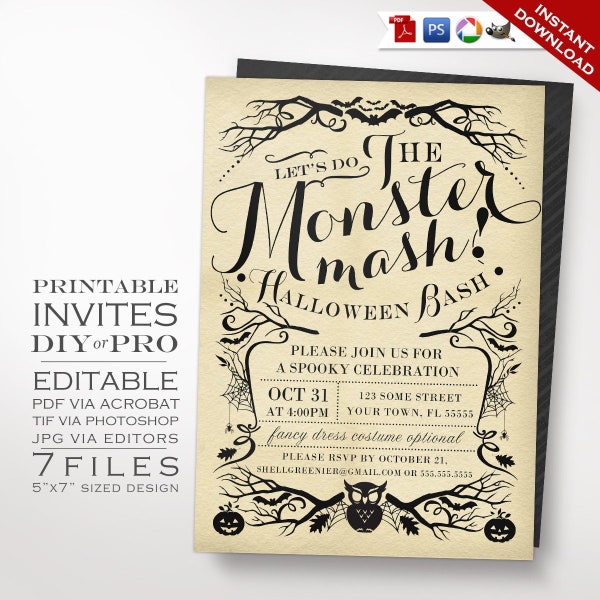 Halloween Invitation Template - Monster Mash Costume Party Invite - Printable DIY Editable Fancy Dress Party Invitation Halloween Bash Adult