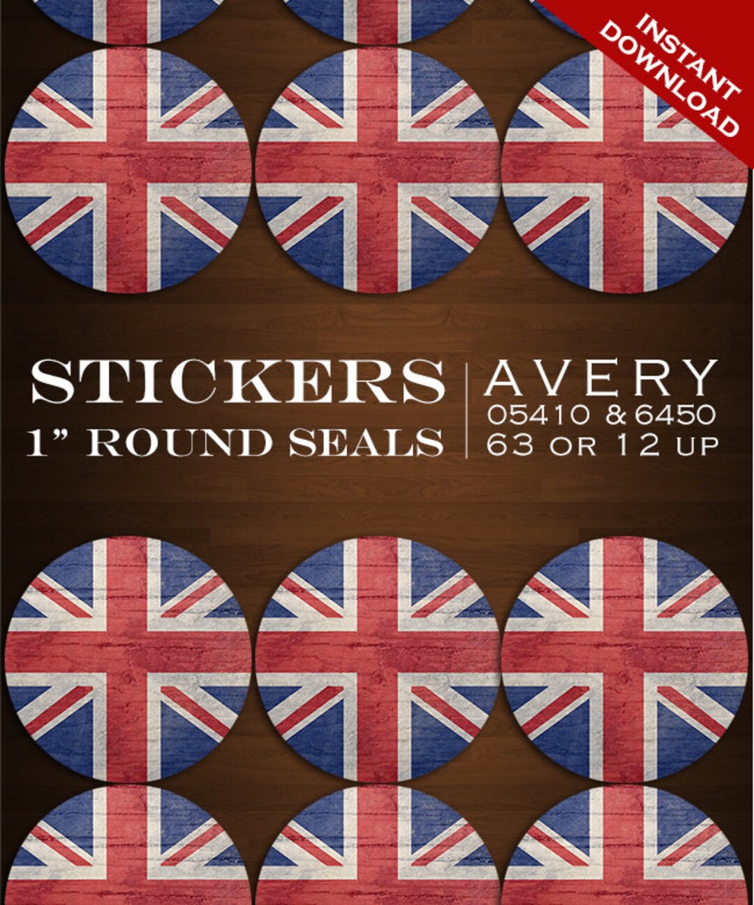 Instant Download Union Jack Sticker Envelope Seals UK Design Stickers