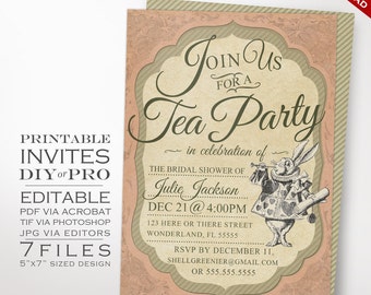 Alice in Wonderland Tea Party Invitation Template - Vintage Wonderland Invitation Printable DIY Mad Hattter Tea Invitation Editable Invite