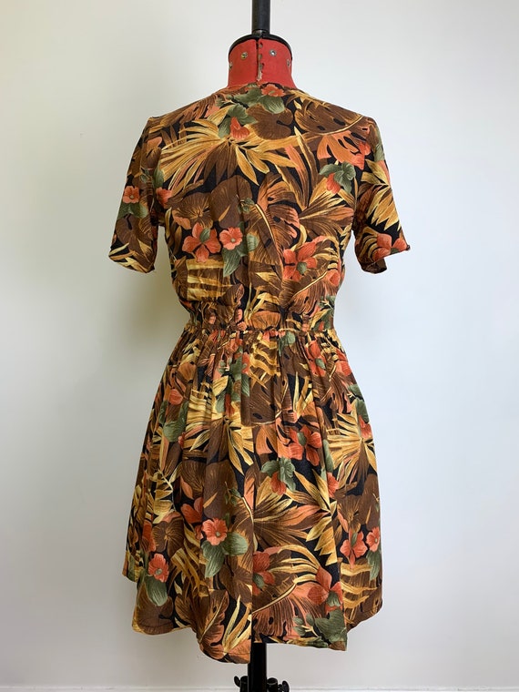 Vintage 90s Autumnal Red Ditsy Floral Sheer Dress Lovelygirl High Neckline Dress