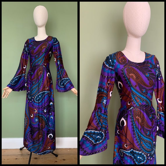 Vintage 1960’s 70’s psychedelic purple paisley be… - image 1