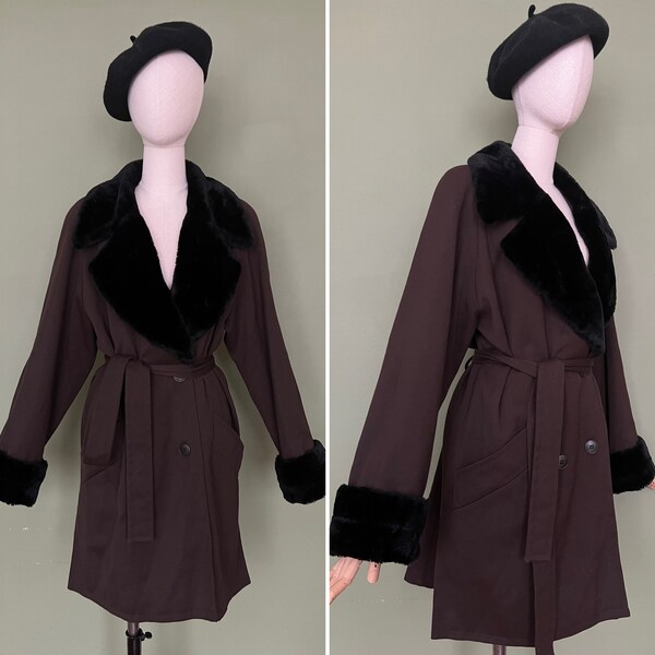 Faux Fur Collar and Cuffs Coat Etsy UK