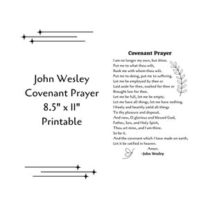 John Wesley Covenant Prayer 8.5&quot; x 11&quot; Black & White Minimalist Printable Art Digital Download