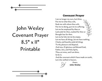 John Wesley Covenant Prayer 8,5 "x 11" Download digitale arte minimalista stampabile in bianco e nero
