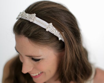 ¡Tiara de boda blanca, diadema de tiara, diadema blanca con diamantes de imitación, tocado nupcial!