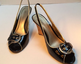Zapatos ANNE KLEIN, Zapatos de charol negros para mujer, Zapatos de mujer talla 9M, Zapatos de cuña