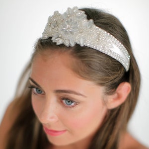 White Rhinestone Tiara, Beaded Bridal Crown, White Tiara Headband, Beaded Headband!