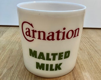 Vintage Carnation Malted Milk Canister, Milk Glass Container, Advertising Product for Carnations