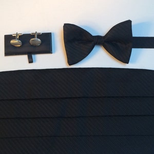 Men's Accessories Set, Black Cummerbund, Bow tie, Cuff links and Tuxedo Studs, Weddings, Vintage Accessories image 1