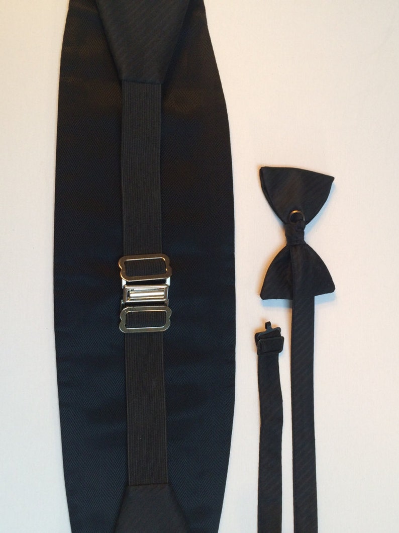 Men's Accessories Set, Black Cummerbund, Bow tie, Cuff links and Tuxedo Studs, Weddings, Vintage Accessories image 3