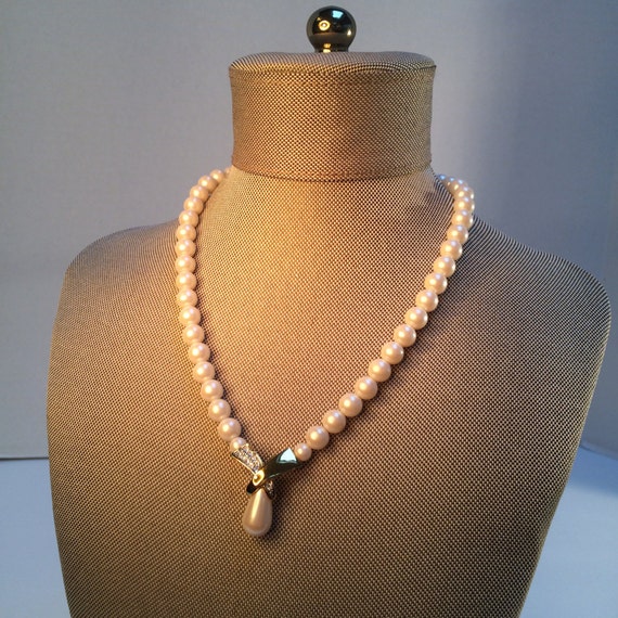 Pearl Rhinestone Pendant Necklace, Pearl Wedding … - image 2