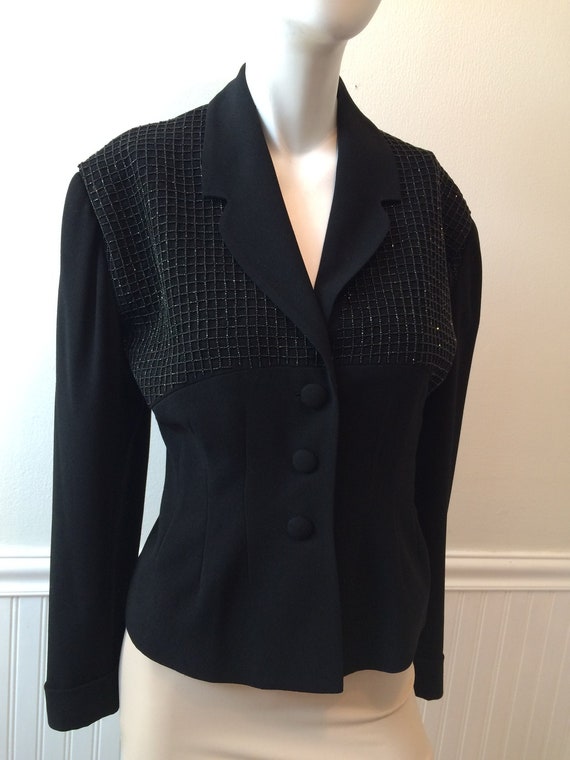 Vintage Evening Jacket, Black Beaded Jacket, 1940'