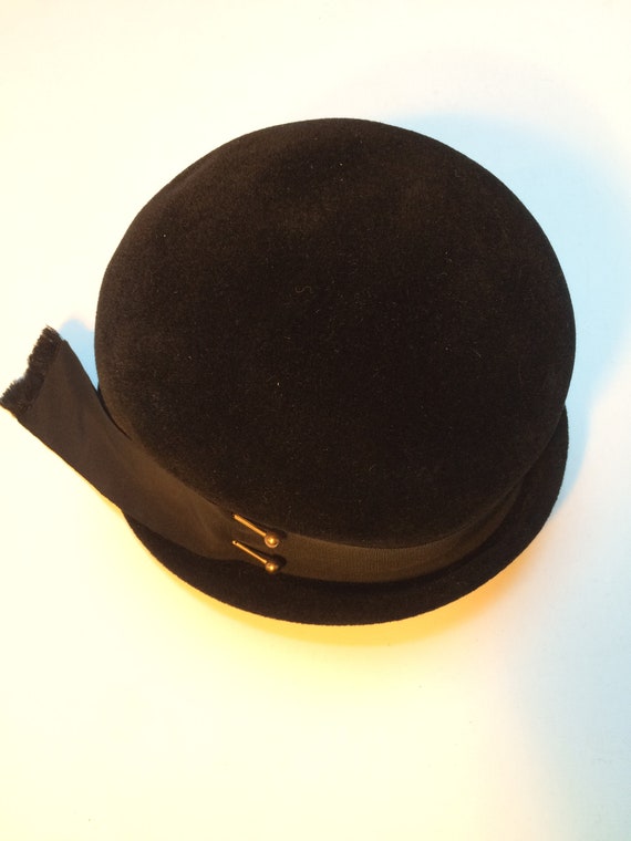 Black Formal Hat, Vintage 1950's Cloche Hat, Blac… - image 8