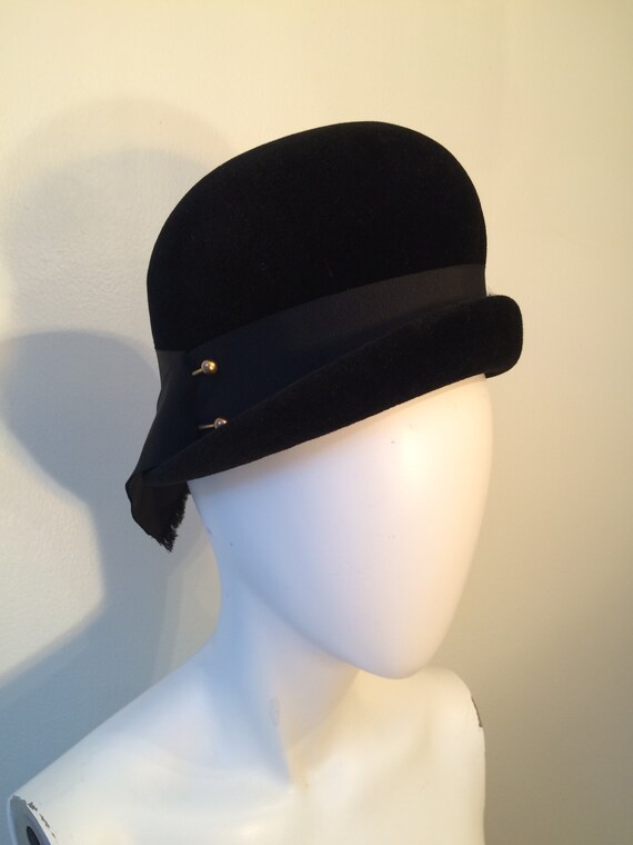 Black Formal Hat, Vintage 1950's Cloche Hat, Blac… - image 4