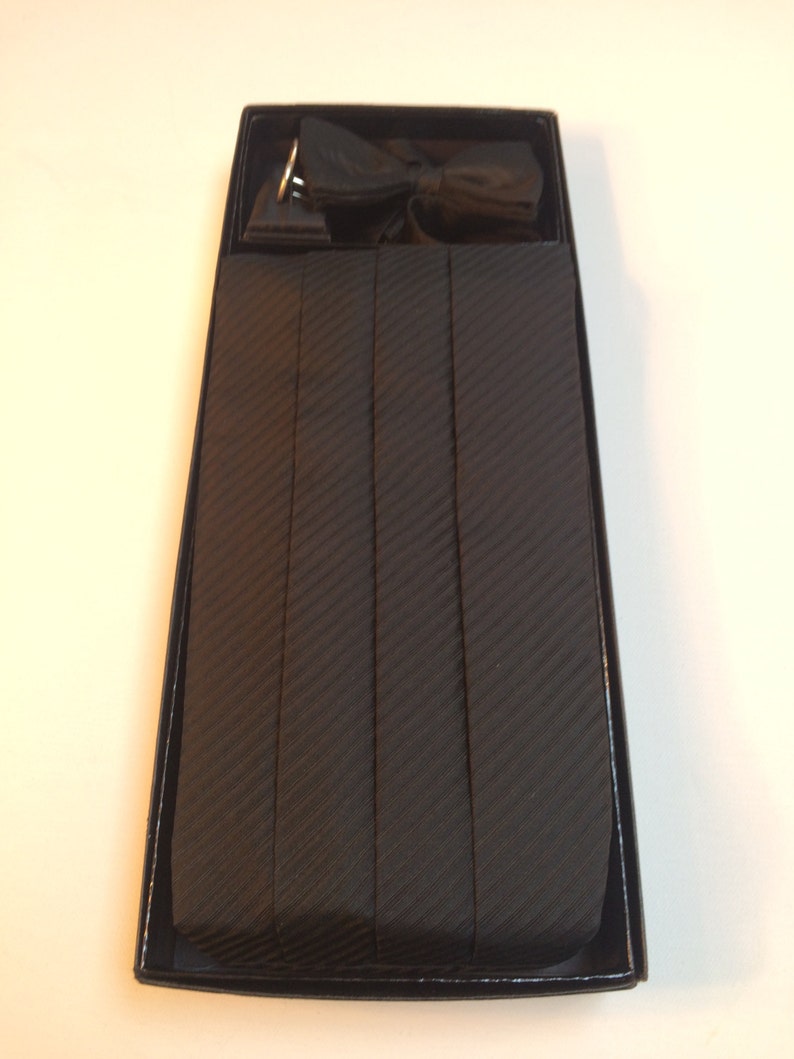 Men's Accessories Set, Black Cummerbund, Bow tie, Cuff links and Tuxedo Studs, Weddings, Vintage Accessories image 2