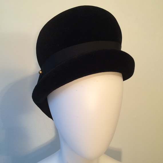 Black Formal Hat, Vintage 1950's Cloche Hat, Blac… - image 2