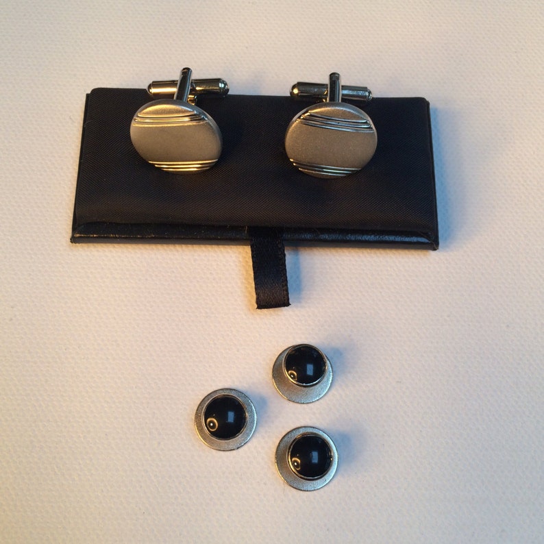 Men's Accessories Set, Black Cummerbund, Bow tie, Cuff links and Tuxedo Studs, Weddings, Vintage Accessories image 4