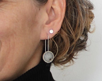 Concrete Earrings, Circular Earrings, Long Earrings, Minimal Long Earrings, Sophisticated Earrings, Geometric Dangle Earrings, modern, light