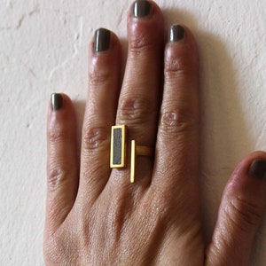 Gold Ring for Women, Rectangle Ring, Concrete Ring, Unique Ring, Sterling Silver Ring, Open Ring, Adjustable Ring,Geometric Jewelry,Bar Ring