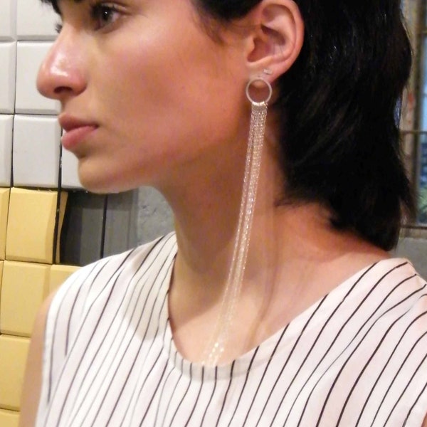 Long Dangle Earrings, Statement Earrings, Long Silver Earrings, Extra Long Earrings, Tassel Earrings, Fringe Earrings, Statement Jewelry